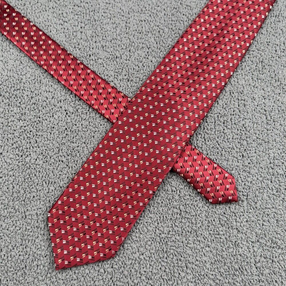 Ermenegildo Zegna Tie Red Silk Geometric Print Made In Italy Necktie